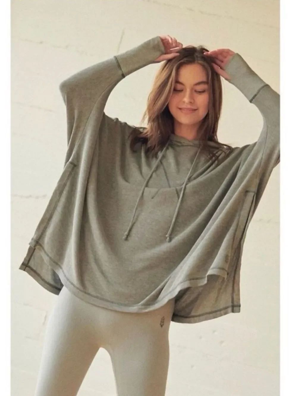 Free People Swingin It Hoodie Green Women Size Small Oversized Baggy Top NWT